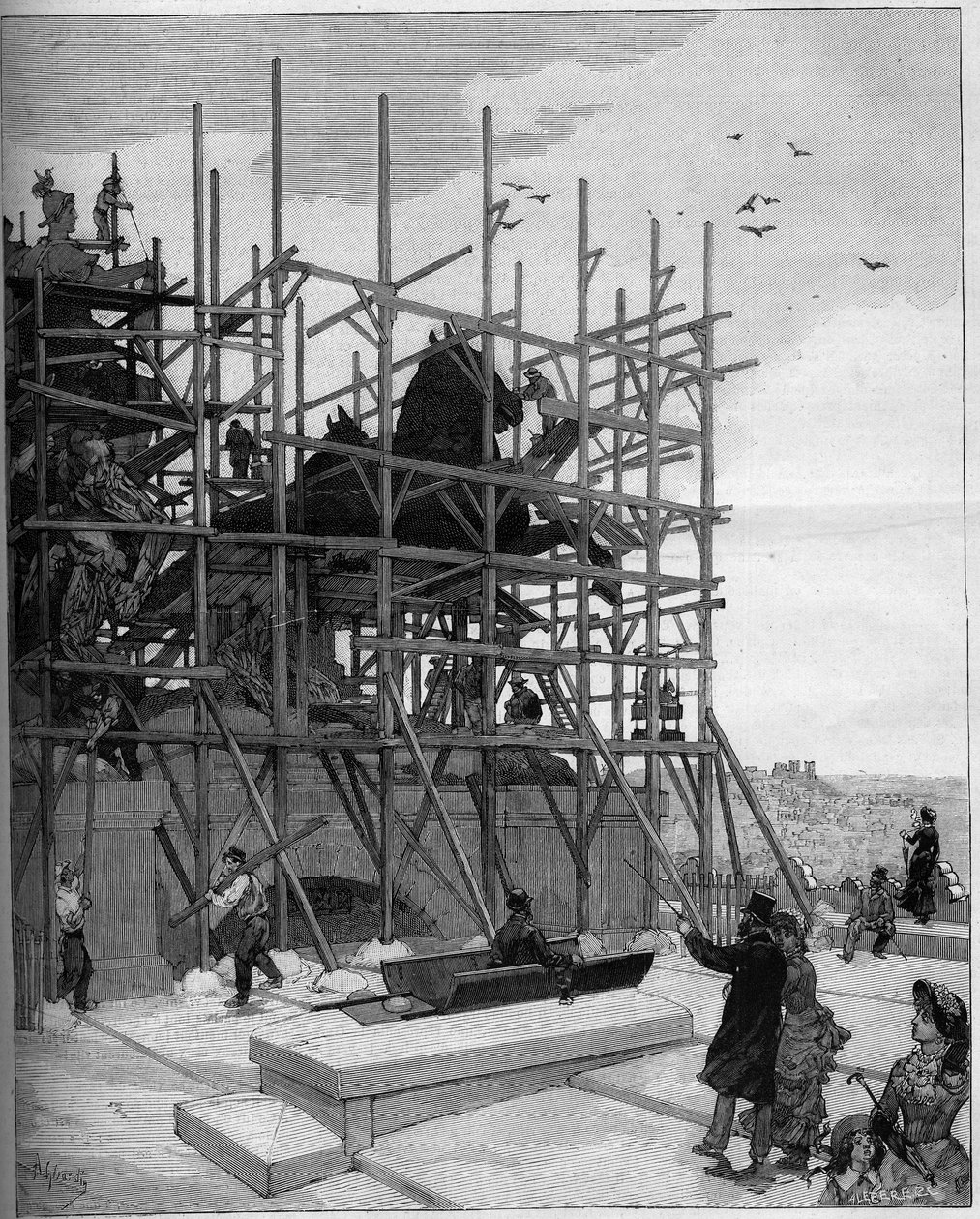 Arc de Triomphe de Paris: aktueller Stand der Bauarbeiten an der Skulptur von Alexandre Falguiere (1831-1900) oder „Triomphe de la Republique“ von Auguste (after) Gerardin
