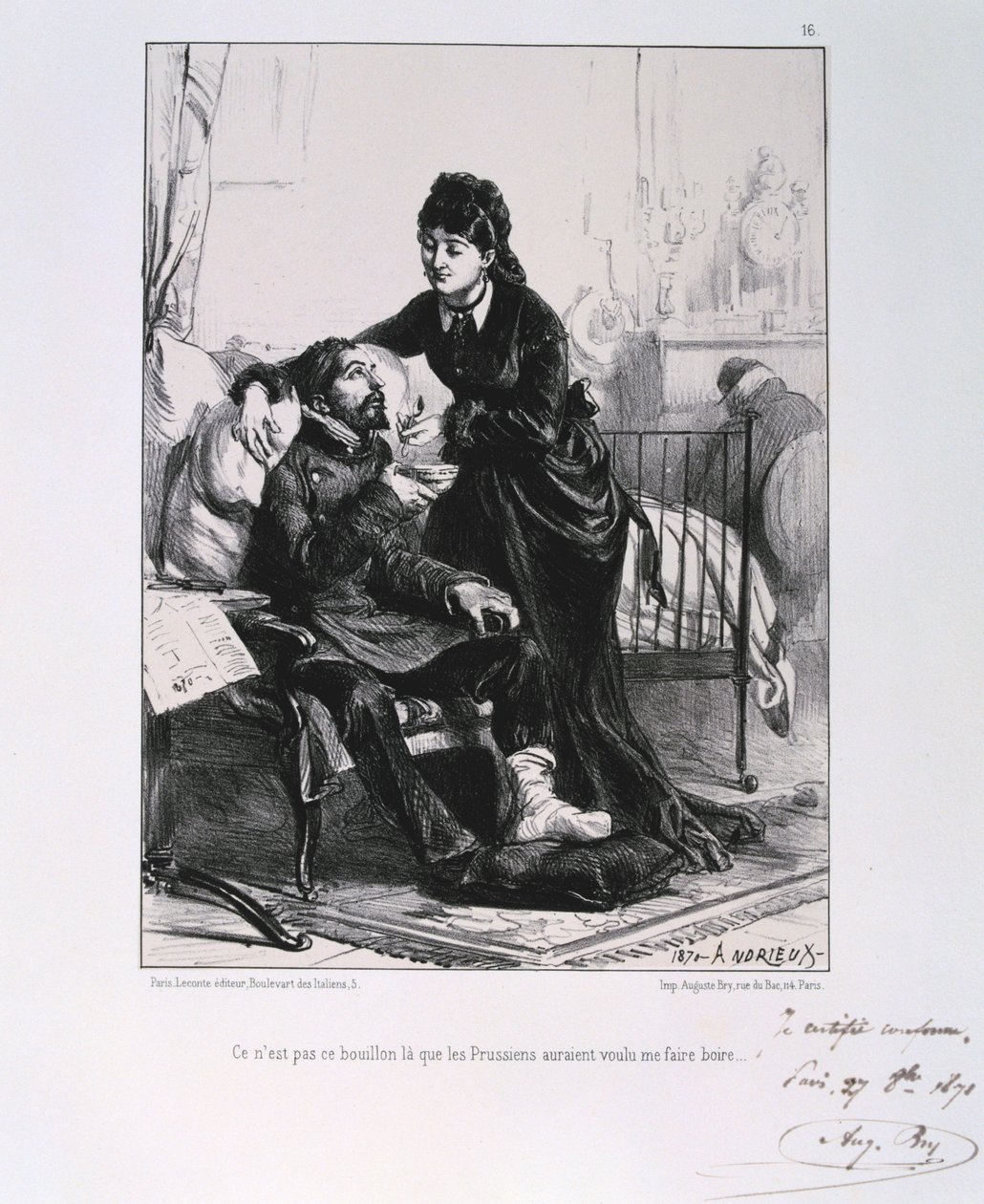 Eine Frau füttert einen verwundeten Soldaten mit Suppe, Belagerung von Paris, Deutsch-Französischer Krieg, 1870-1871 von Auguste Bry