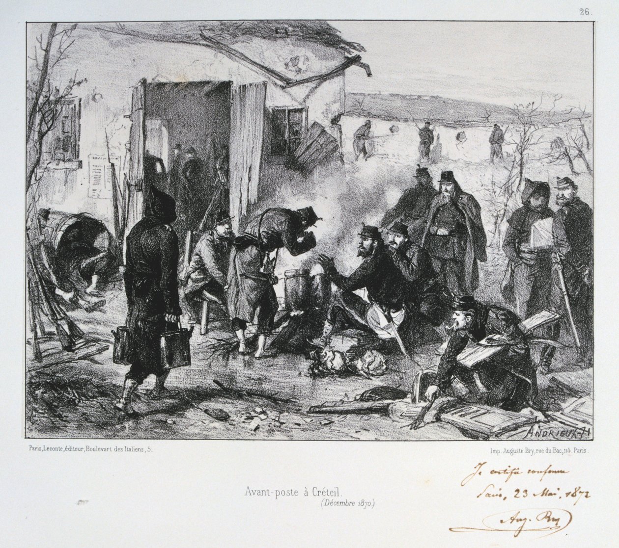 Französischer Vorposten bei Creteil, Belagerung von Paris, Deutsch-Französischer Krieg, Dezember 1870, 1872 von Auguste Bry