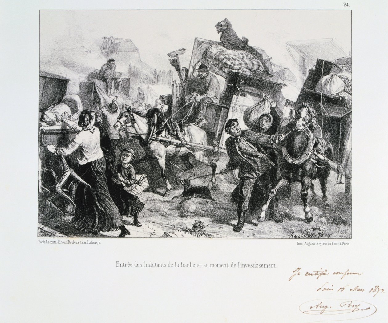 Bewohner der Vororte kommen vor der Belagerung durch die Preußen in Paris an, 1870 von Auguste Bry
