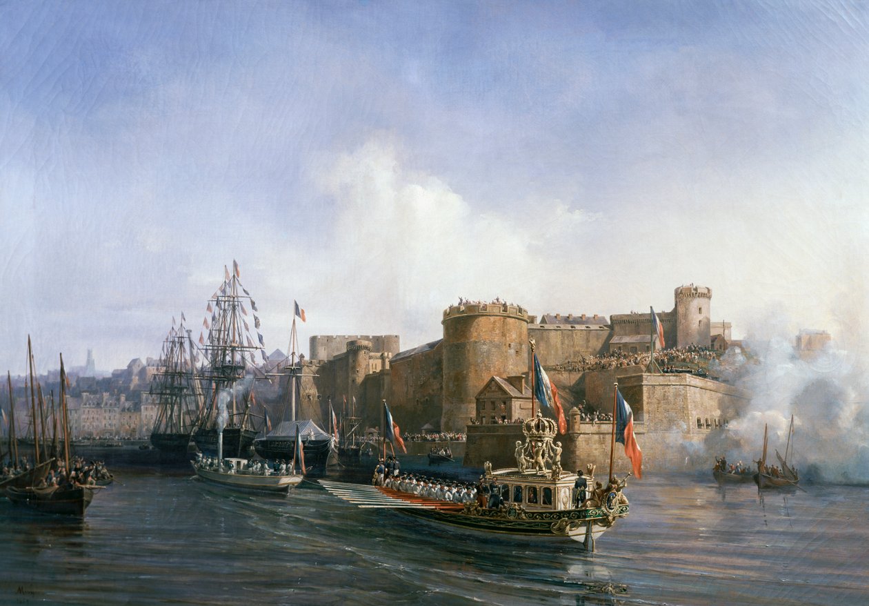 Besuch Napoleons III. in Brest, das Boot des Kaisers fährt am 11. August in den Hafen ein von Auguste Etienne Francois Mayer