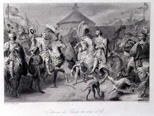 Das Treffen auf dem Feld des Goldenen Tuchs, 24. Juni 1520, graviert von Millin von Auguste Hyacinthe (after) Debay