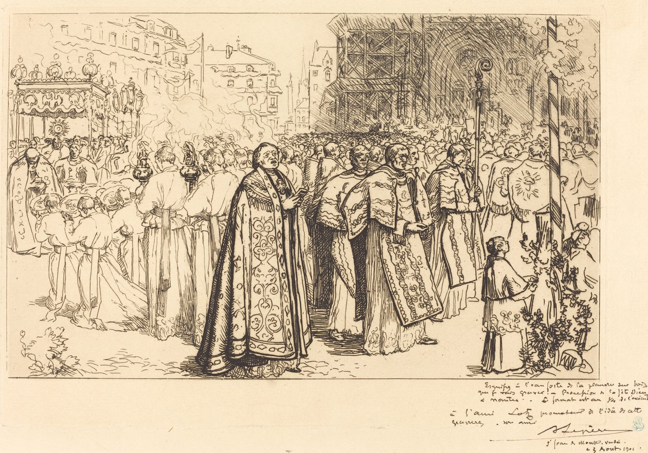 Rückkehr der Prozession zur Kathedrale von Nantes von Auguste Lepere