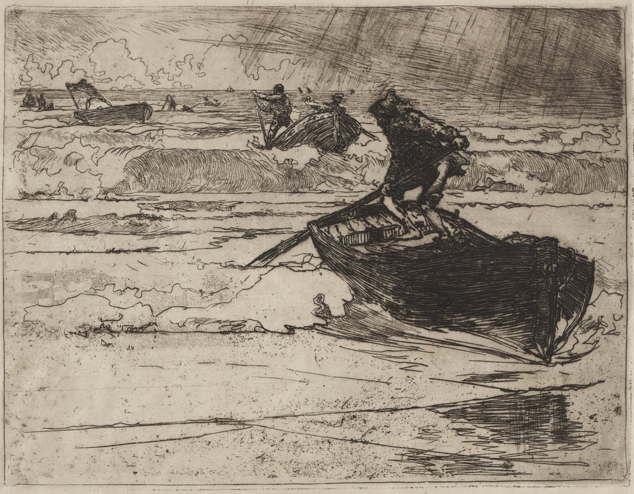 Fischer fliehen vor dem Sturm von Auguste Louis Lepère
