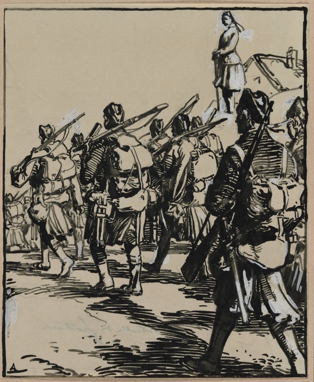 Schlacht an den Grenzen: Gruppe britischer Soldaten von Auguste Louis Lepère