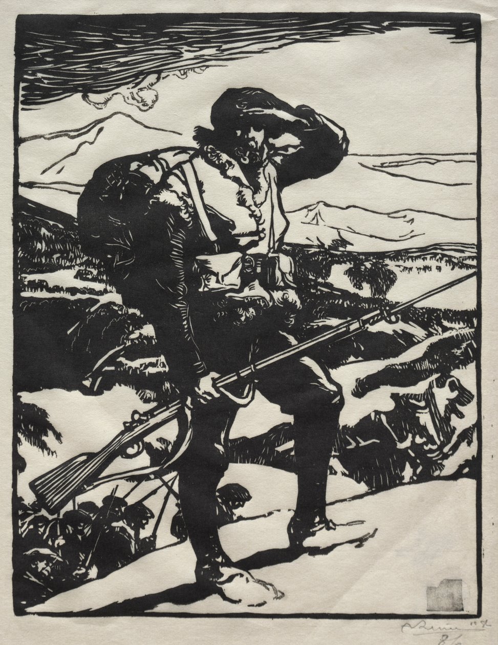 Chasseur Alpin, der die Rheinebene betrachtet von Auguste Louis Lepère