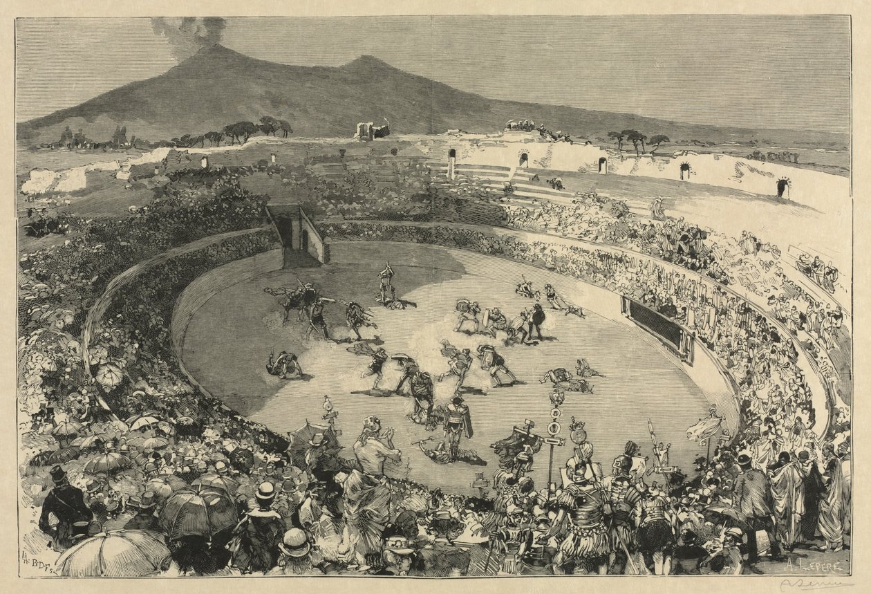 Italien. Das Fest von Pompeji, Der Zirkus der Gladiatoren, 1884 von Auguste Louis Lepère