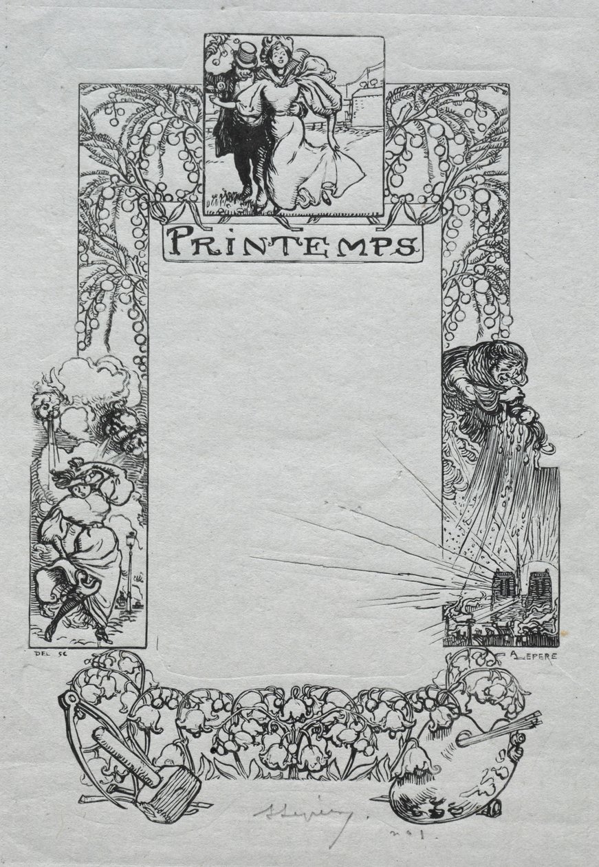 Pariser Almanach, 1897: Dekorativer Rand, Frühling, 1897 von Auguste Louis Lepère