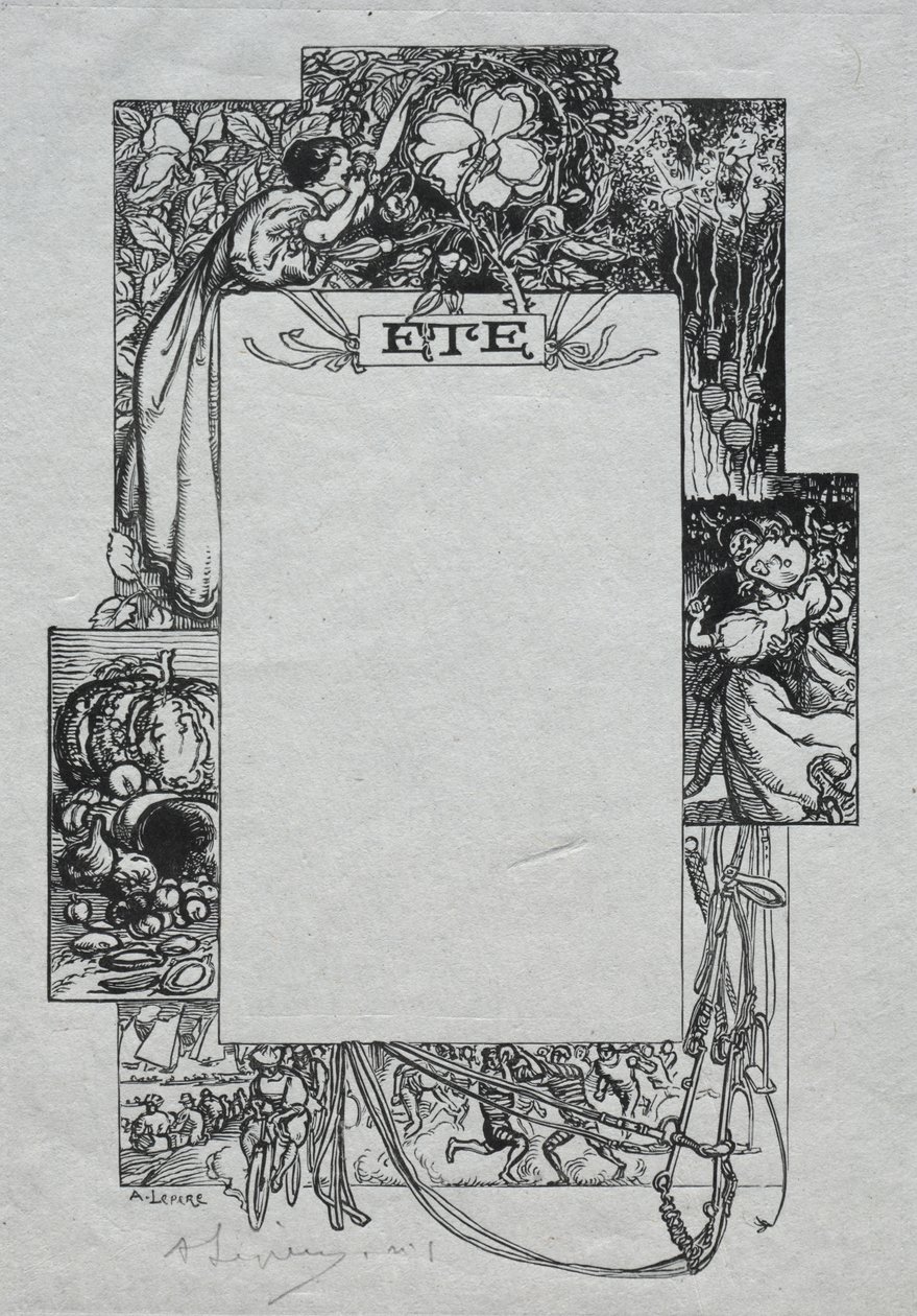 Pariser Almanach, 1897: Dekorativer Rand, Sommer von Auguste Louis Lepère