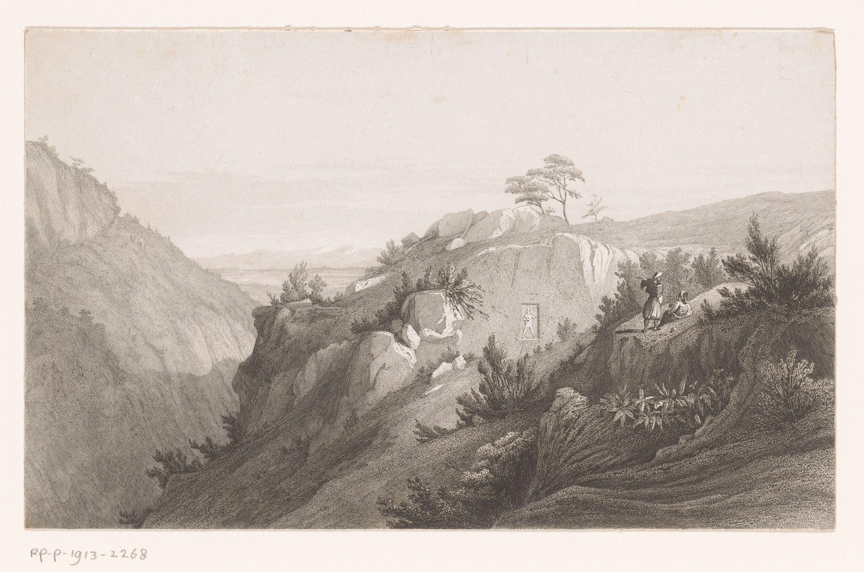 Berglandschaft mit in den Felsen gemeißelter Figur von Auguste Numans (attributed to)