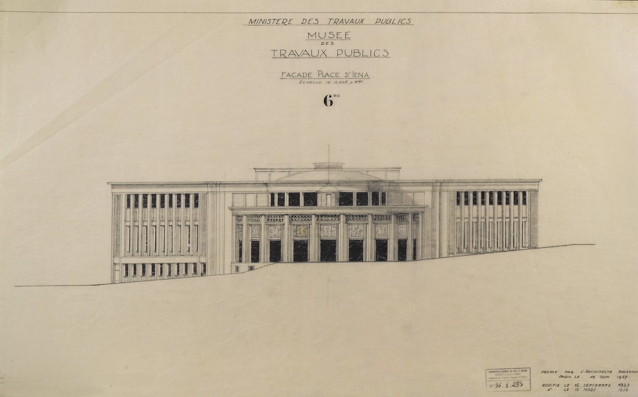 Projekt für das Musée des Travaux Publiques, Fassade, Place d