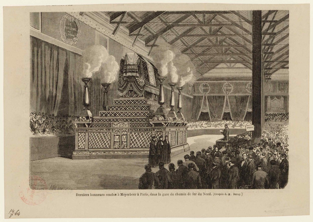 Letzte Ehren für Giacomo Meyerbeer in Paris, am Nordbahnhof am 6. Mai 1864, ca. 1864 von Auguste Victor Deroy