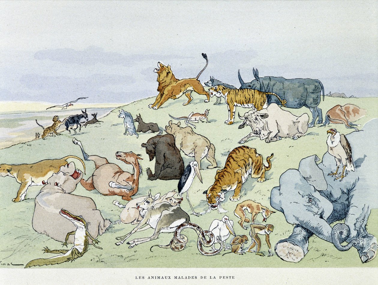 Les animaux malades de la peste - in Les Fables de la Fontaine, illustriert von Auguste Vimar (1851-1916), Tours, bei A. Mame & Fils von Auguste Vimar