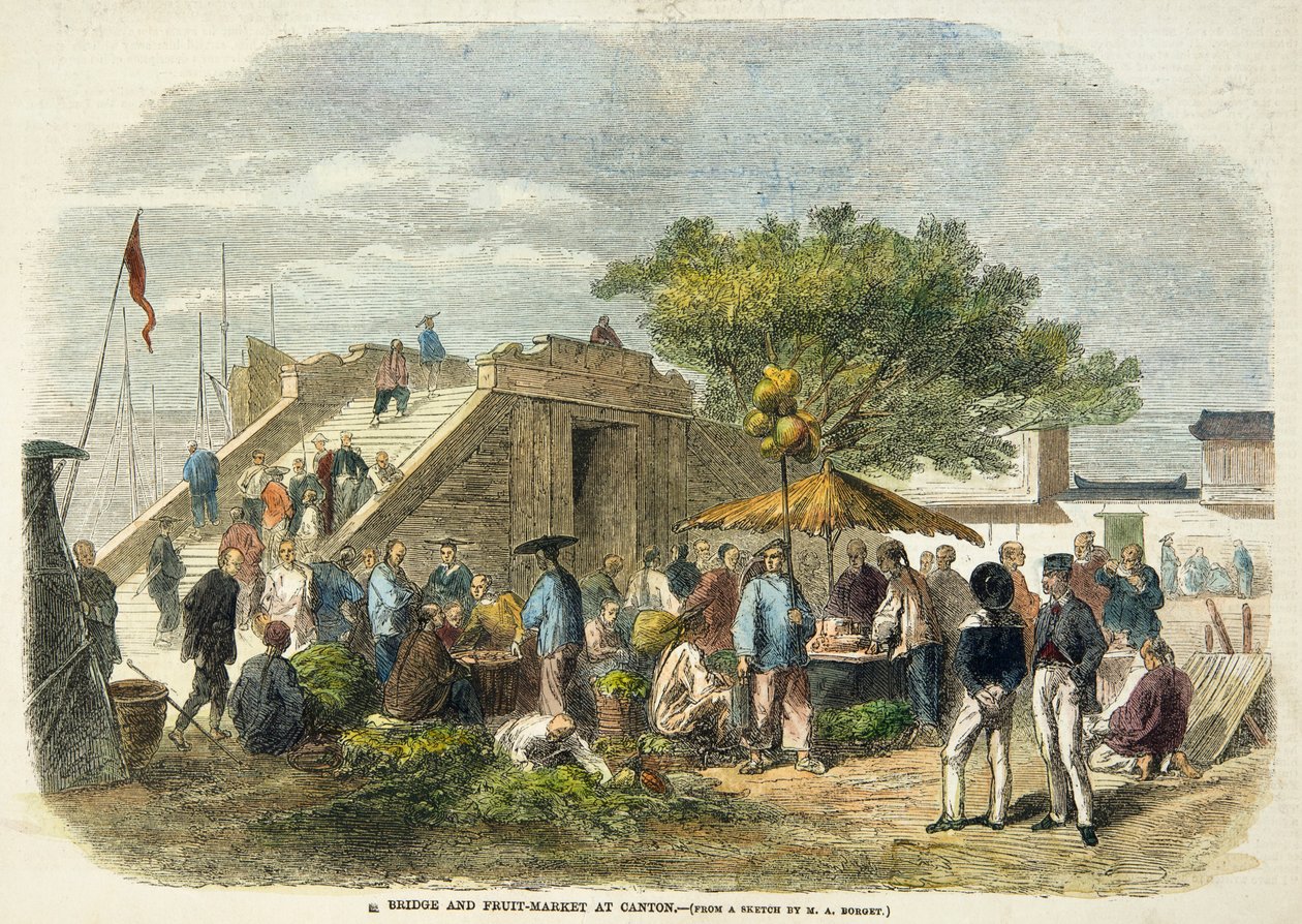 Brücke und Obstmarkt in Kanton von Auguste after Borget