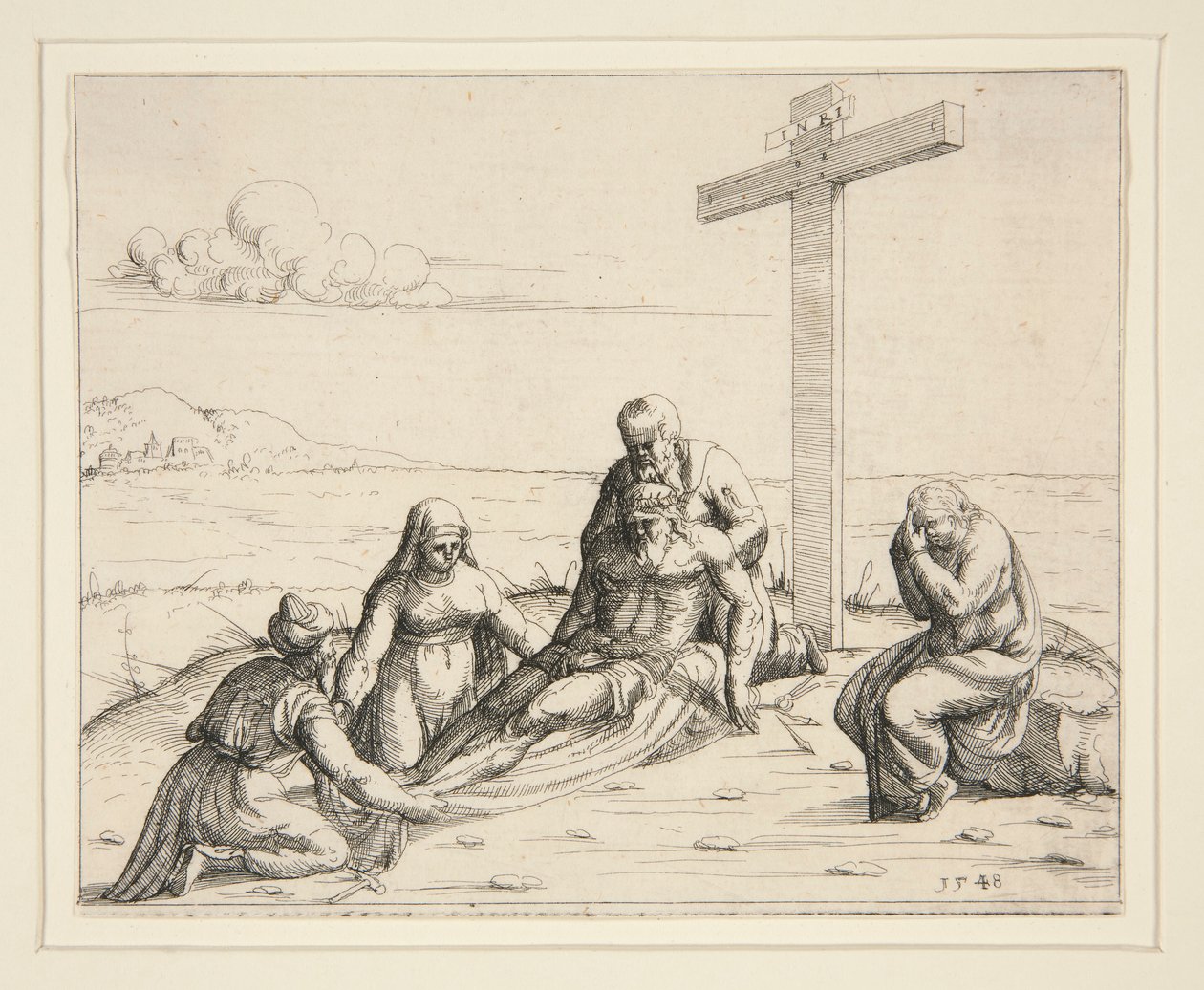 Joseph und Nikodemus mit dem Leichnam Christi von Augustin Hirschvogel