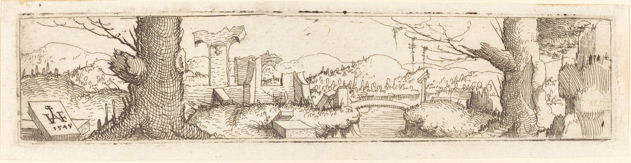 Landschaft mit Bach und Ruinen von Augustin Hirschvogel