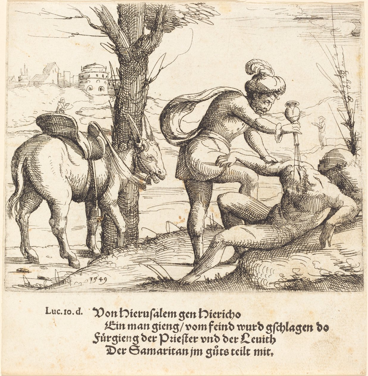 Das Gleichnis vom barmherzigen Samariter, 1549 von Augustin Hirschvogel
