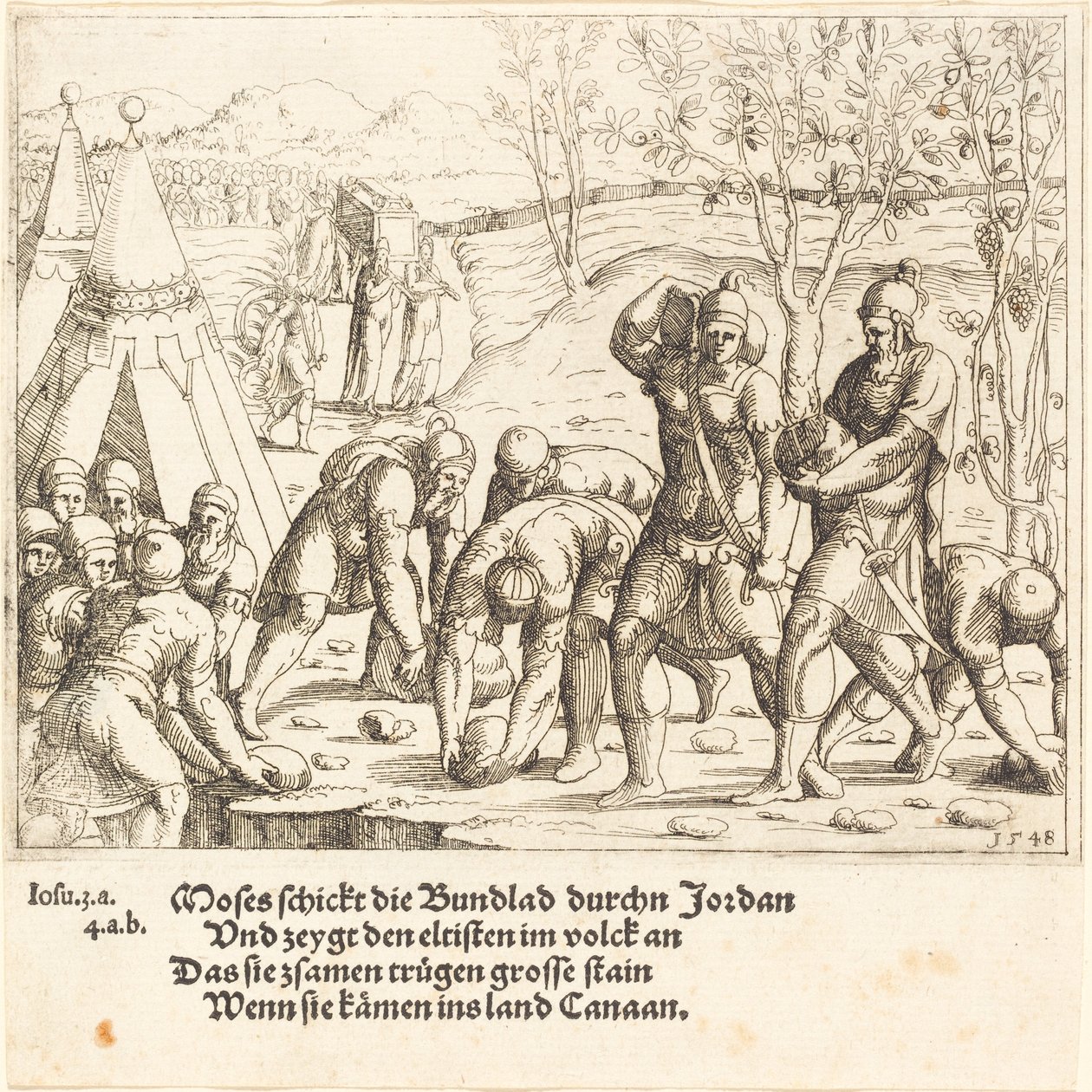Die zwölf Steine und die Wasser des Jordan werden geteilt, 1548 von Augustin Hirschvogel