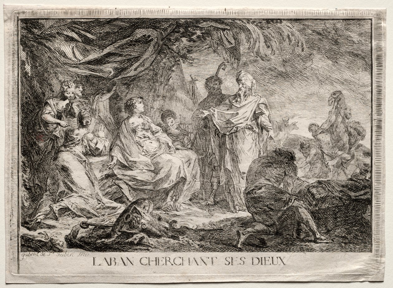 Laban sucht nach seinen Hausgöttern von Augustin de Saint Aubin