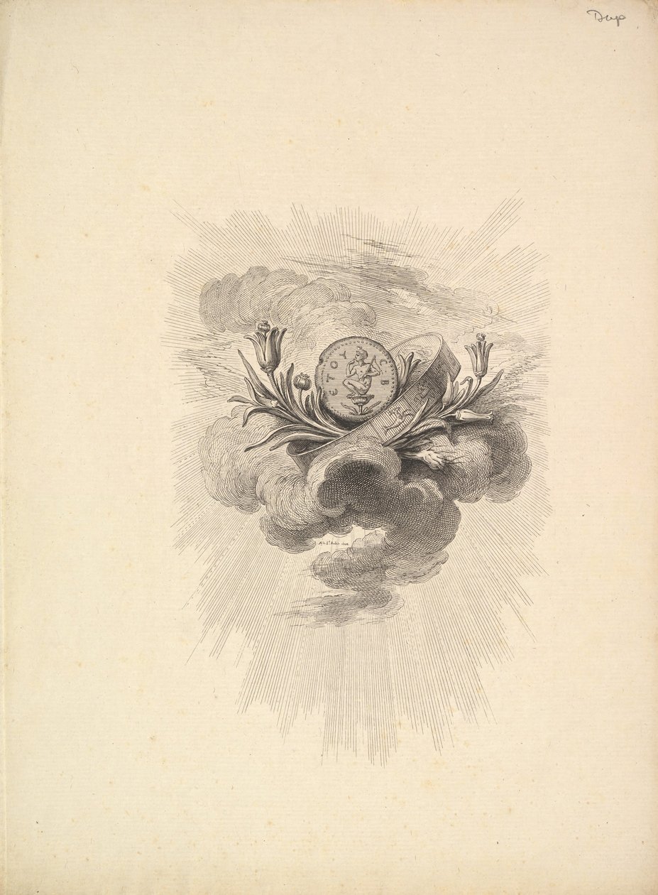 Vignette mit einer Medaille, die Harpokrates und Lotusblumen darstellt, Band I, Seite 12, aus D..., 1778-80 von Augustin de Saint Aubin