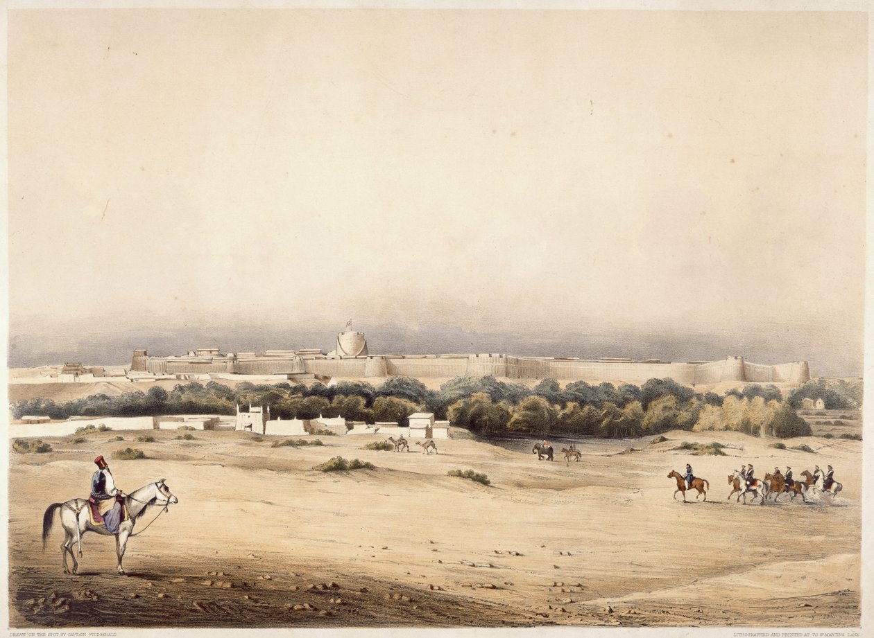 Sir Charles Napier im Vordergrund, gefolgt von seiner Eskorte von Scinde-Pferden, Hyderabad, ca. 1850 von Augustine Fitzgerald