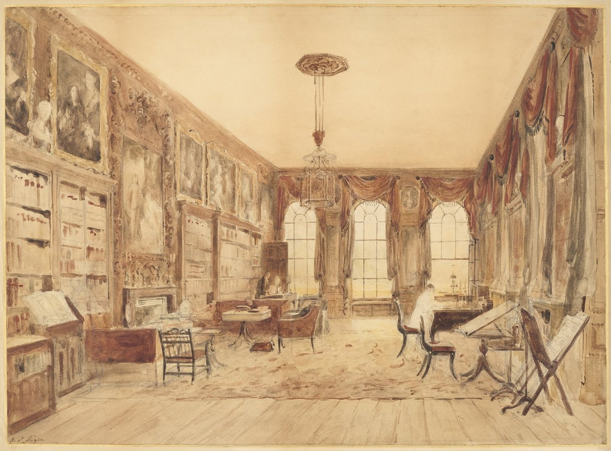 Das Innere der Bibliothek in Cassiobury von Augustus Charles Pugin