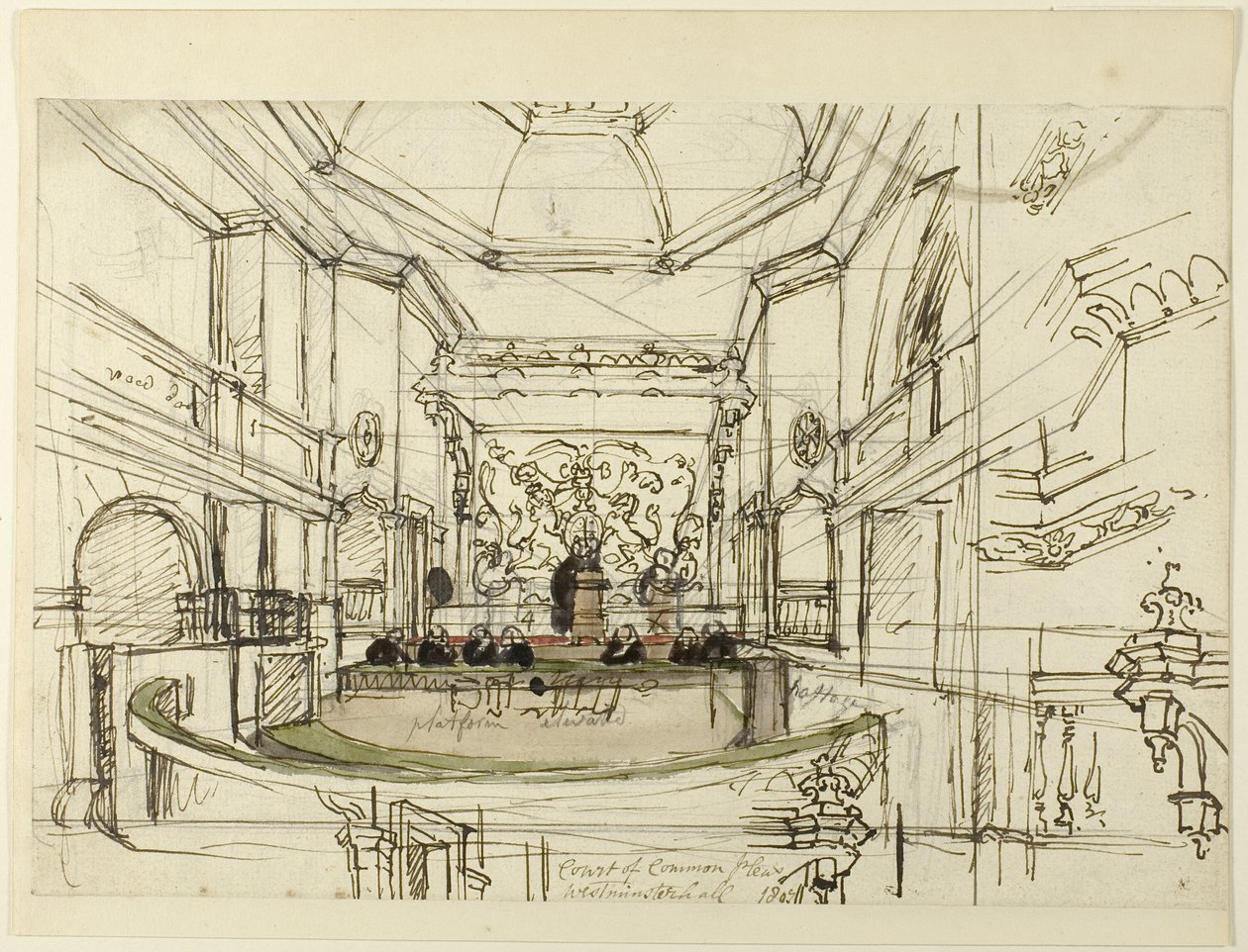 Studie für das Gericht der Common Pleas, Westminster Hall, aus Microcosm of London von Augustus Charles Pugin