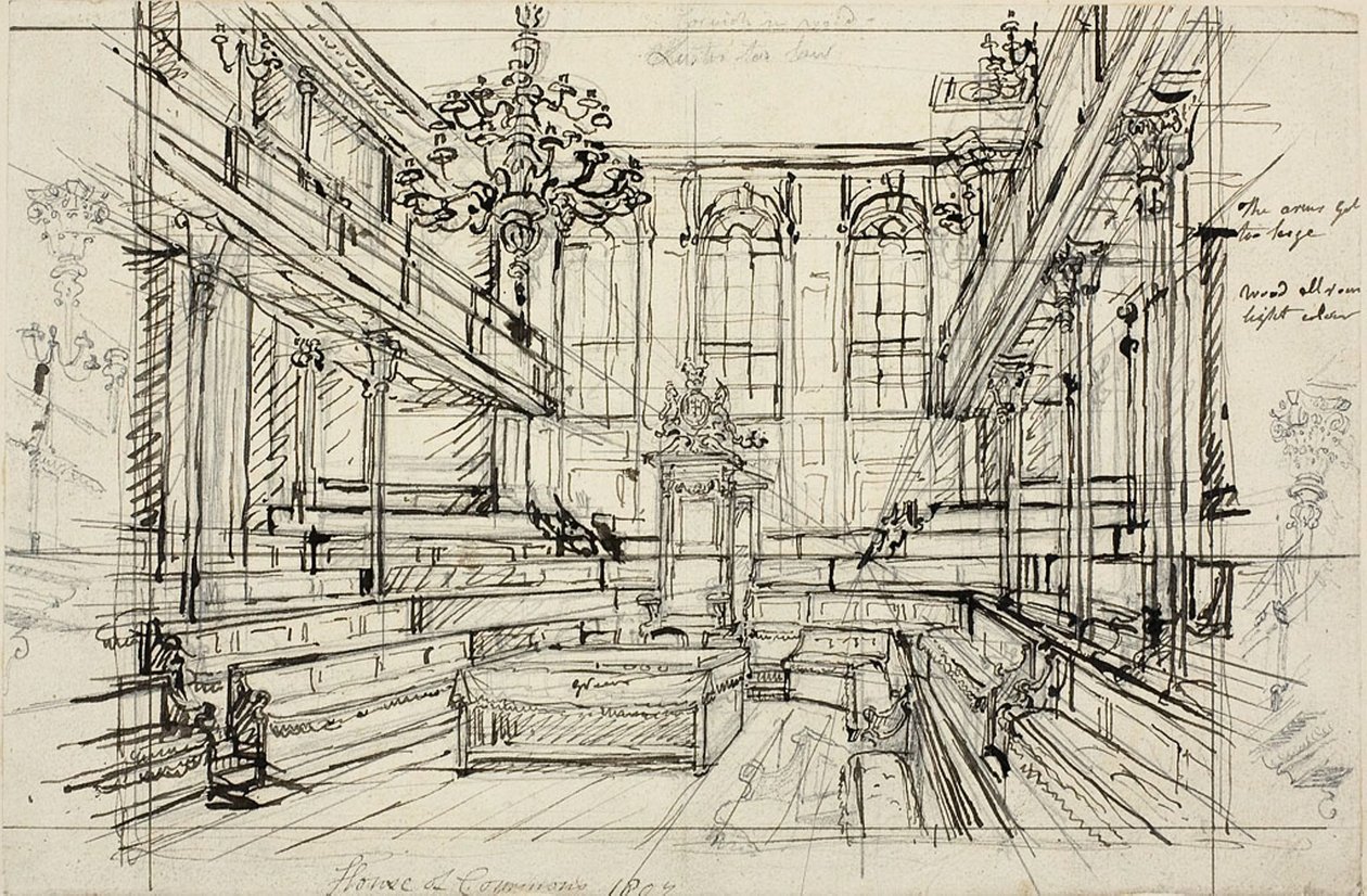 Studie für das Unterhaus, aus Microcosm of London von Augustus Charles Pugin