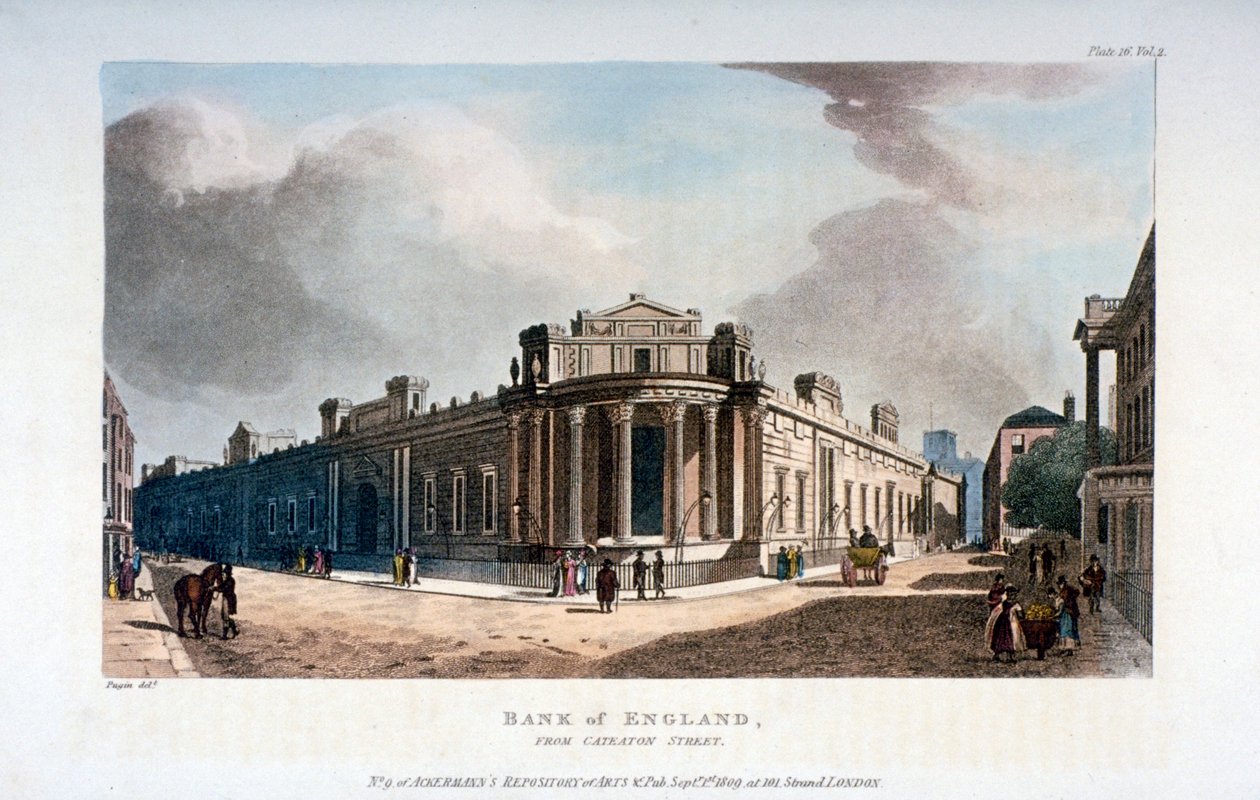Die Bank von England, von Cateaton Street, City of London, 1809 von Augustus Charles Pugin