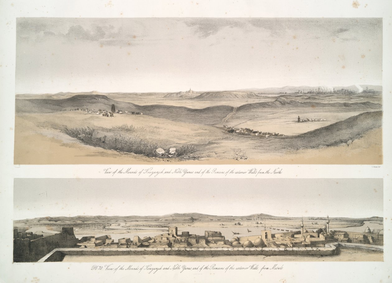 Ansicht der Hügel von Kouyunjik [Quyunjik] und Nebbi Yunus und der Überreste der Außenmauern von Mosul von Austen Henry Layard
