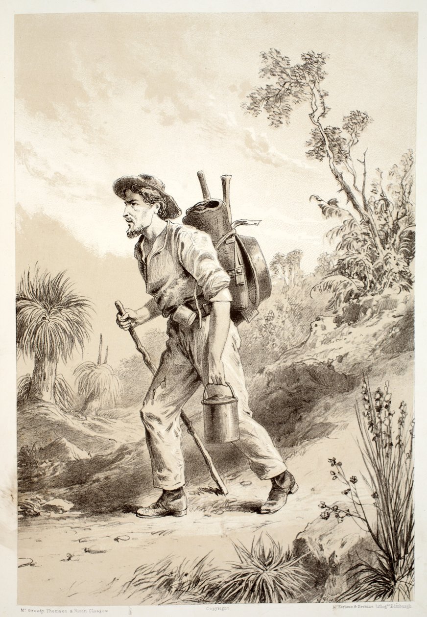 Goldgräber auf der Wanderung, aus Die Geschichte von Australasien von David Blair, McGrady, Thomson und Niven, 1879 von Australian School