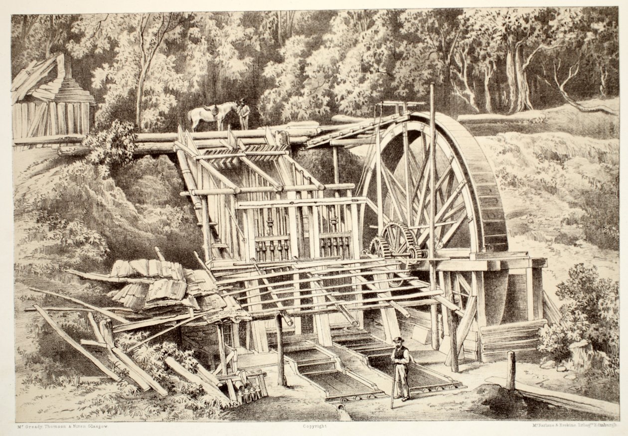 Quarzbrechmühle, aus Die Geschichte von Australasien von David Blair, McGrady, Thomson und Niven, 1879 von Australian School