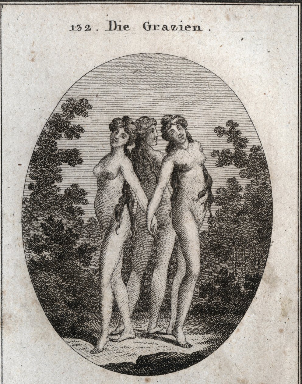 Allegorie der Grazien. Die drei Grazien: Euphrosyne, die Freude und Zufriedenheit bedeutet, Aglaya, die imposante Schönheit symbolisiert, und Thalia, die Freude. von Austrian School