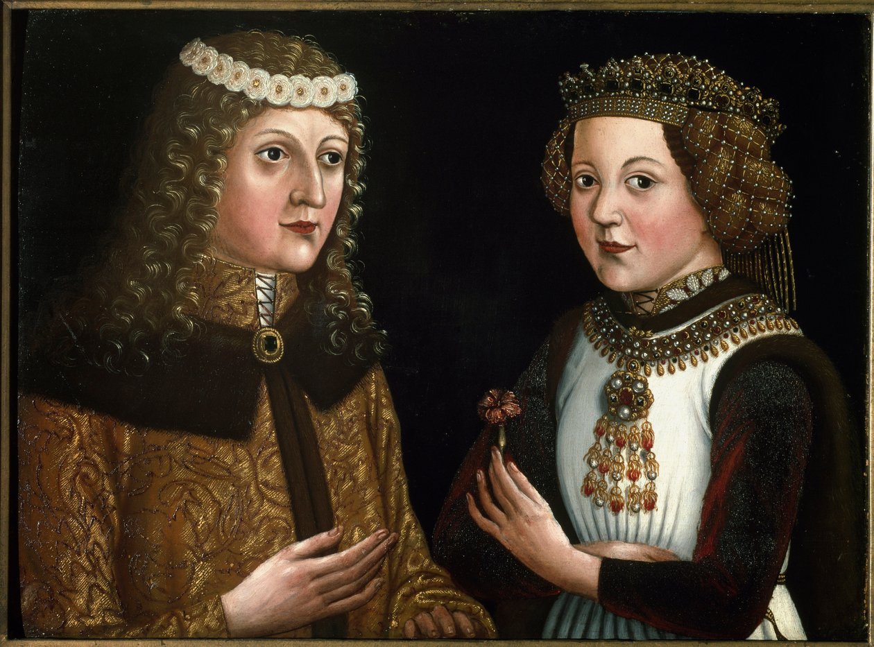 Porträt von Ladislaus Posthumus, König von Böhmen, Ungarn und Kroatien, mit seiner Verlobten Magdalena von Valois von Austrian School
