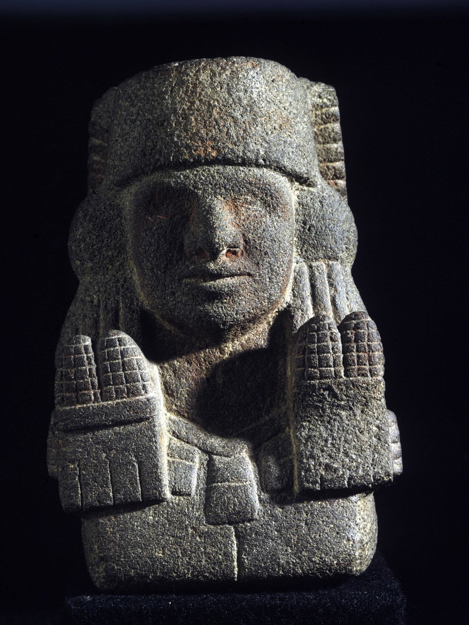 Aztekische Kunst: Darstellung von Chicomecoatl (auch Xilonen genannt), Göttin der Maisernte und Fruchtbarkeit. Nationalmuseum für Anthropologie, Mexiko von Aztec Aztec