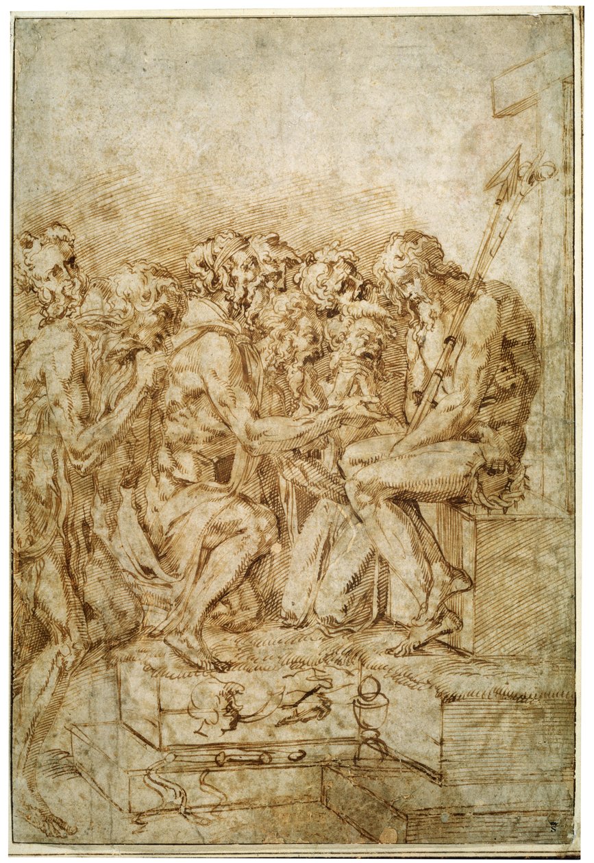 Christus mit Symbolen der Passion, begleitet von sieben Figuren, frühes 16. Jahrhundert von Baccio Bandinelli