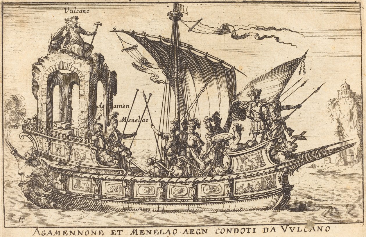 Agamemnon und Menelaos von Vulkan geführt von Balthasar Moncornet after Remigio Cantagallina