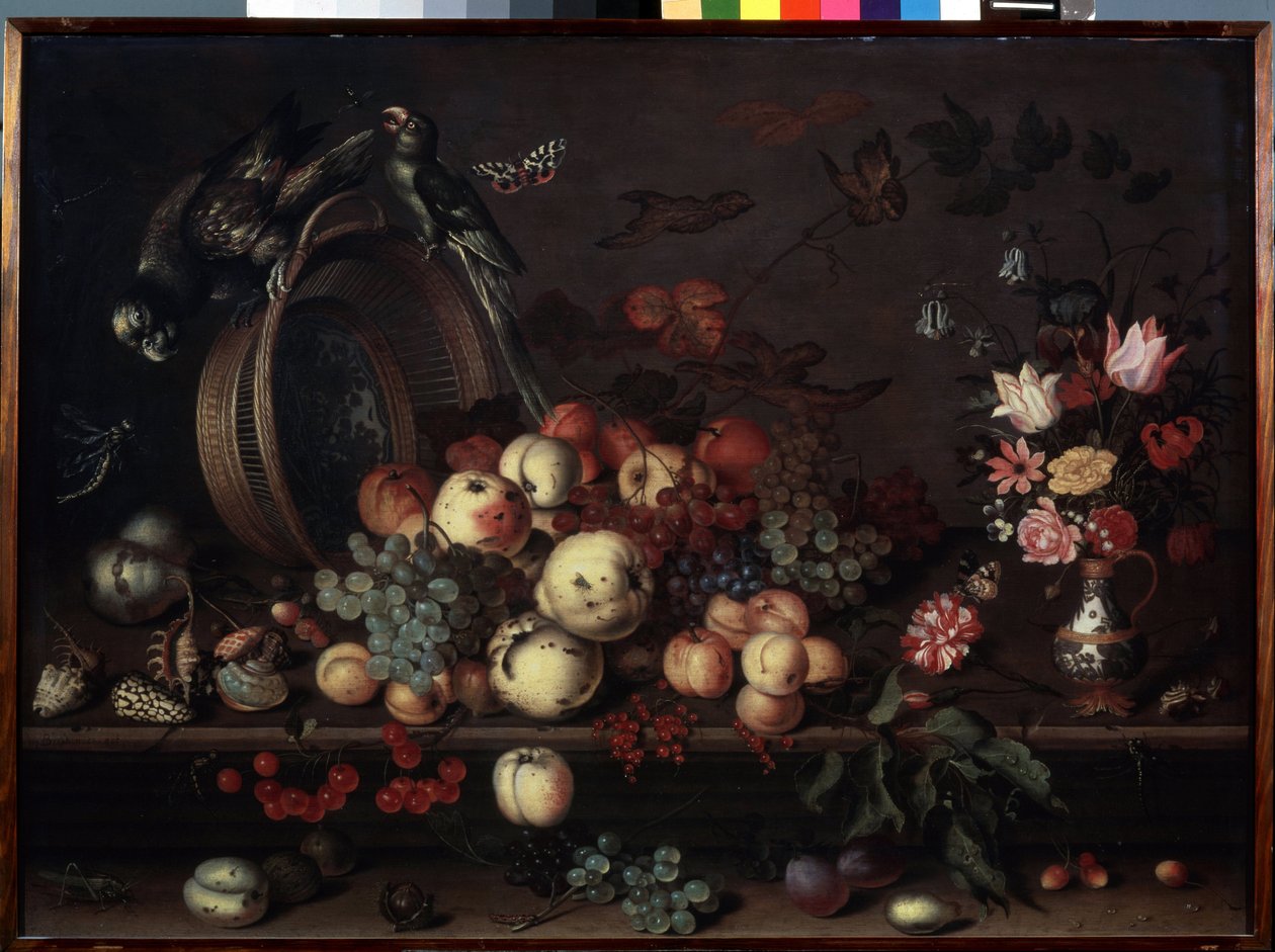 Stillleben mit Früchten, Blumen und Papageien von Balthasar van der Ast