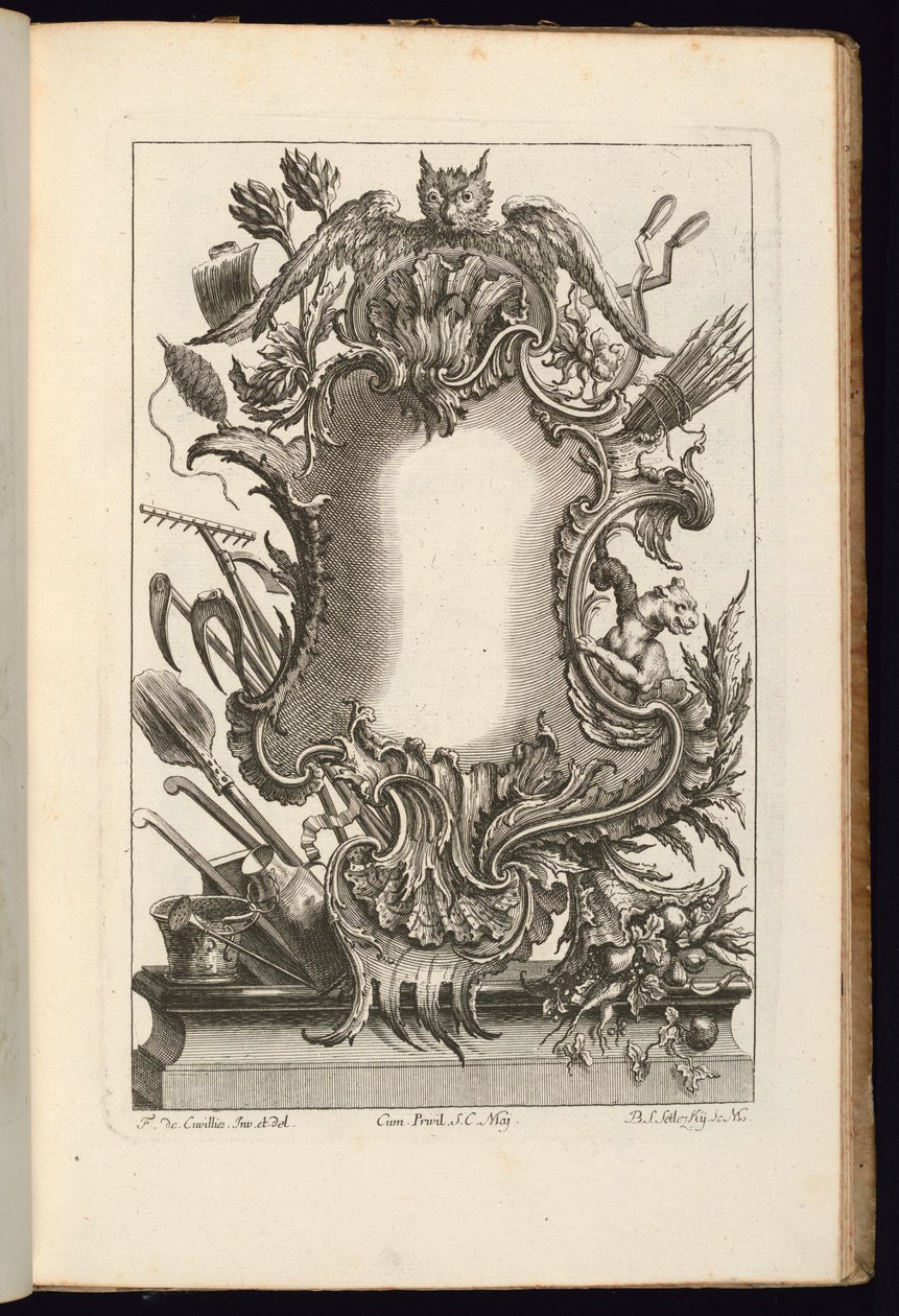 Kartusche mit Eule, Buch der unregelmäßigen Kartuschen von Balthazar Sigismond Setlezky