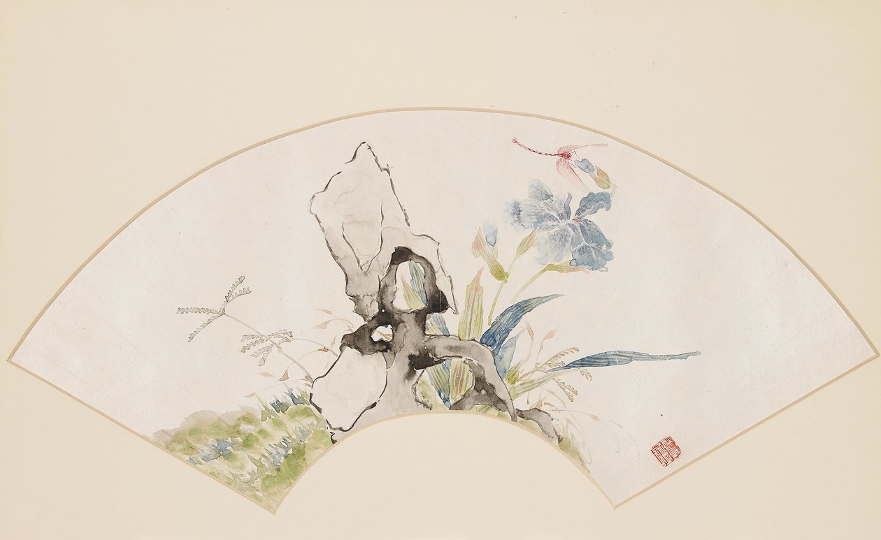 Lilie, Felsen und Libelle, 19. Jahrhundert 1801-1900 von Baoru Liu
