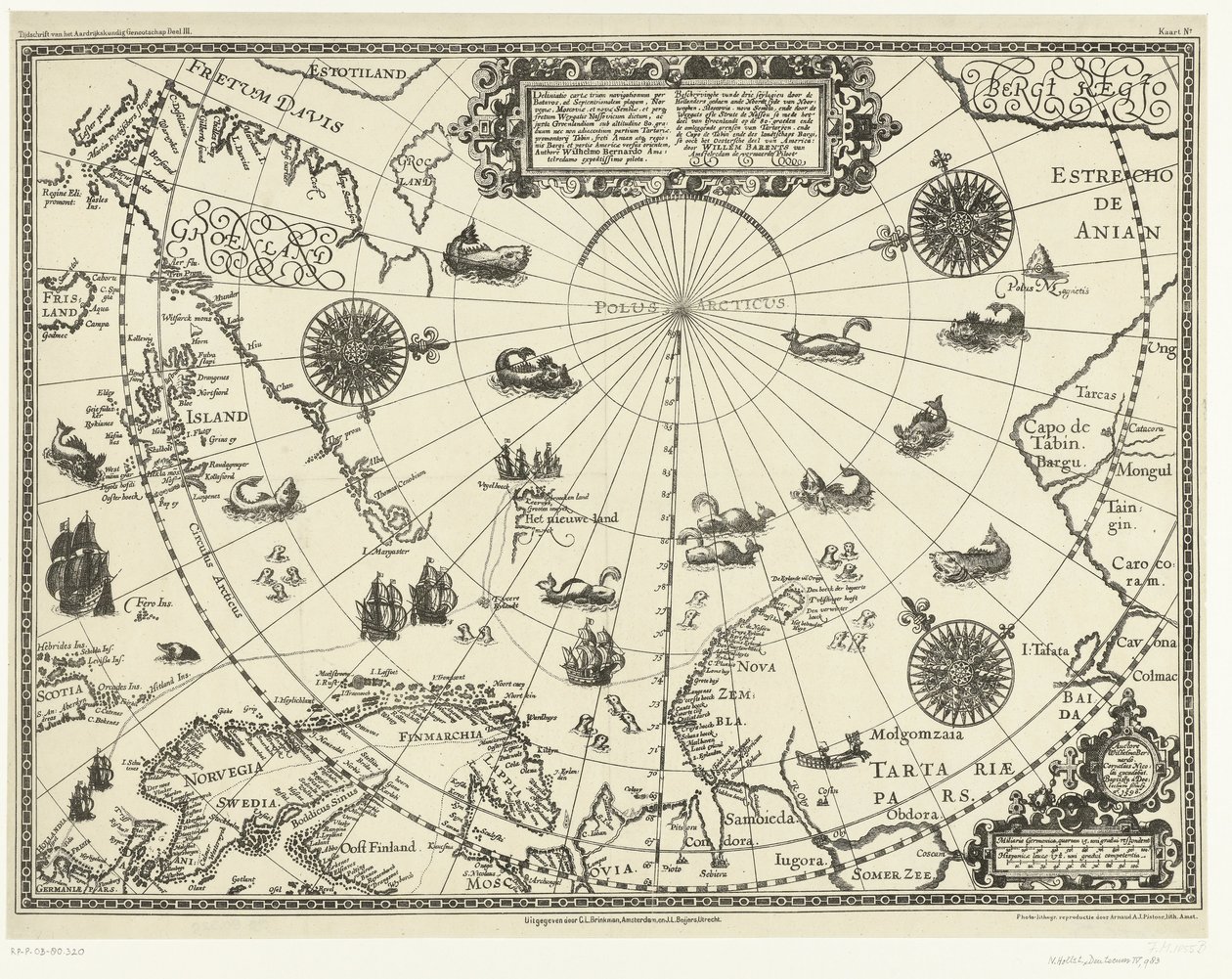 Karte der Länder um den Polarkreis mit den drei Reisen der Niederländer im Jahr 1598 von Baptista van (after) Doetechum