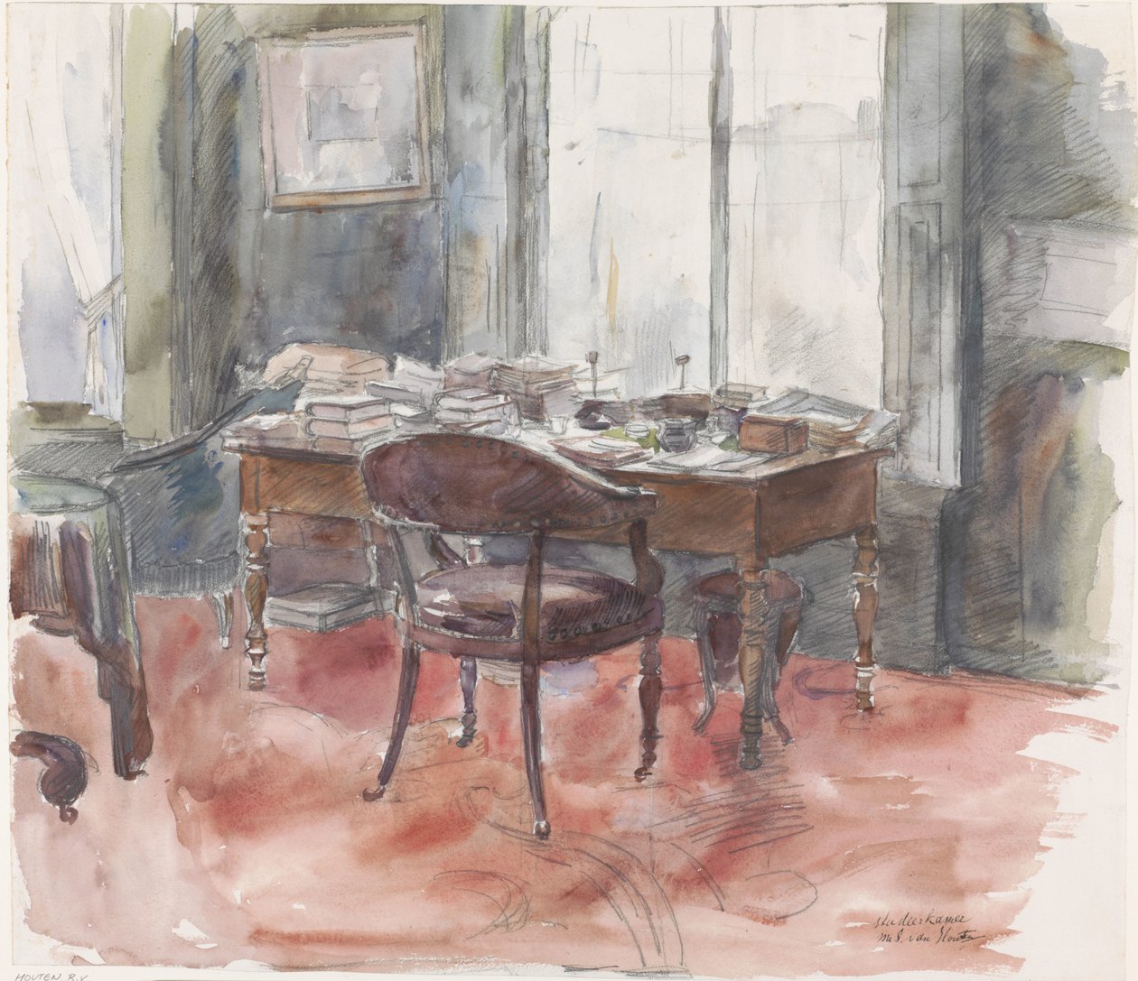 Das Büro im Arbeitszimmer von Herrn S. van Houten, im Haus an der Riouwstraat 6, Den Haag von Barbara Elisabeth van Houten
