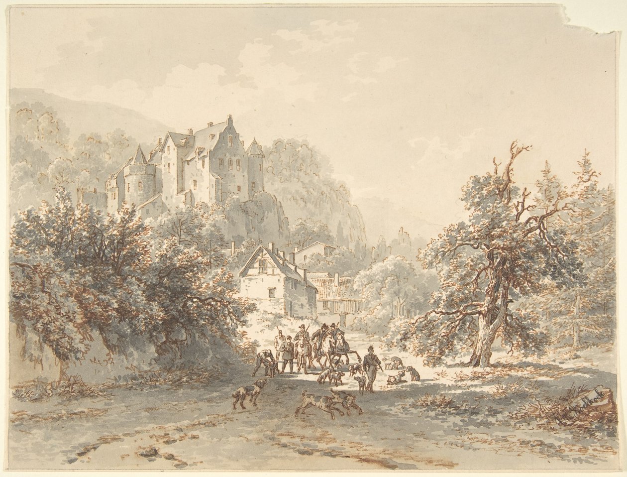 Landschaft mit Jagdgesellschaft von Barend Cornelis Koekkoek