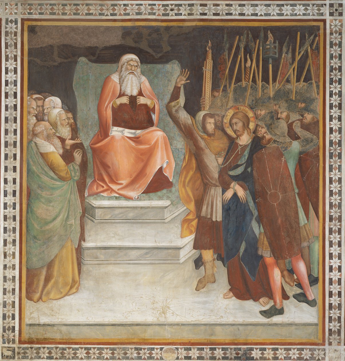 Szene aus dem Neuen Testament: Jesus vor Kaiphas von Barna da Siena
