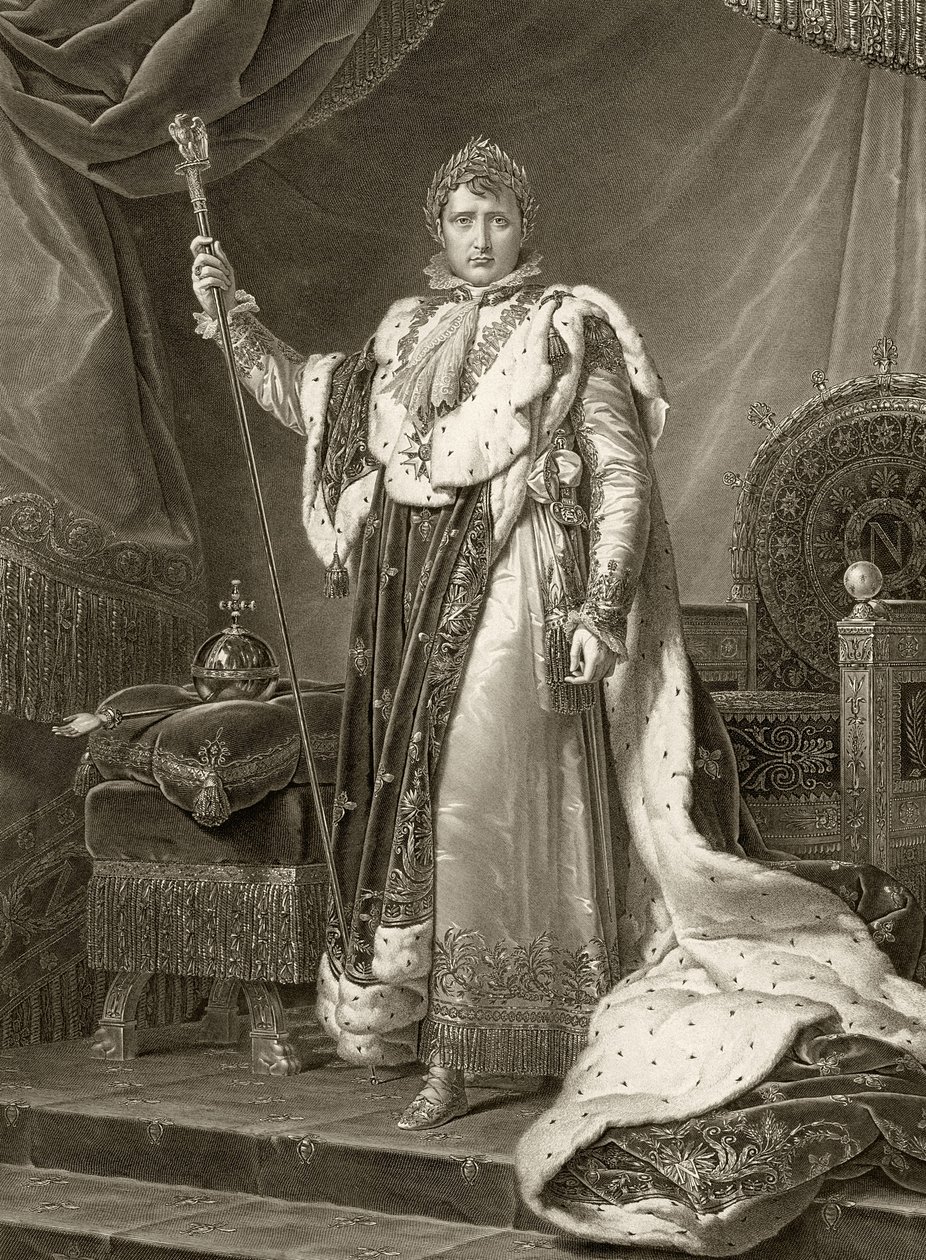Napoleon I., Kaiser von Frankreich, in seinen Krönungsroben, graviert von Auguste Desnoyers von Baron François Pascal Simon Gérard