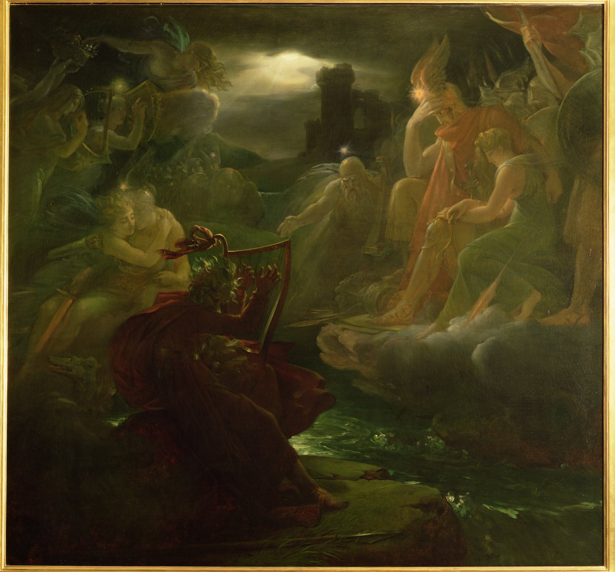Ossian beschwört die Geister am Ufer des Flusses Lora mit dem Klang seiner Harfe, 1801 von Baron François Pascal Simon Gérard