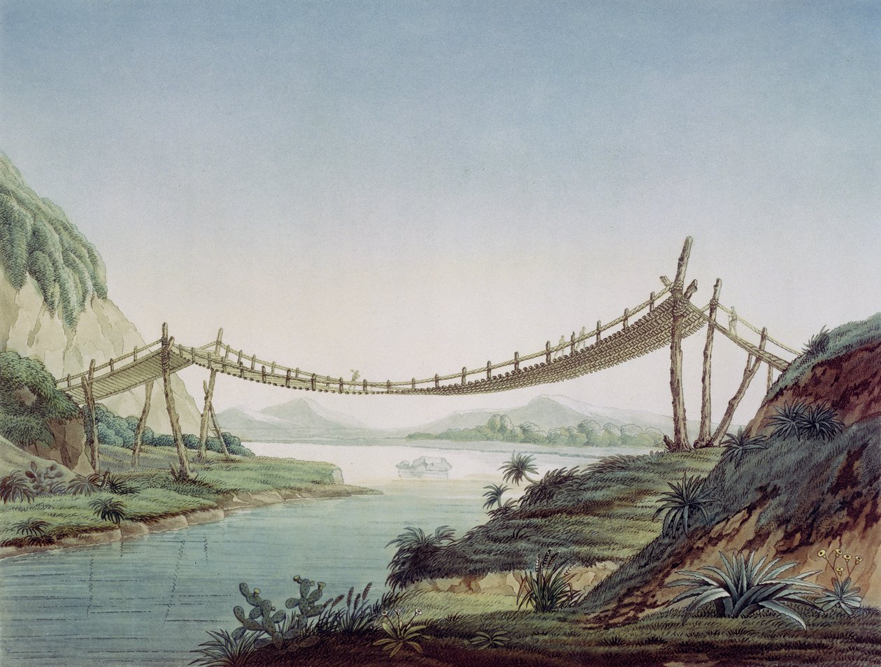 Seilbrücke bei Penipe, Überquerung des Chambo-Flusses, Mexiko, 1810