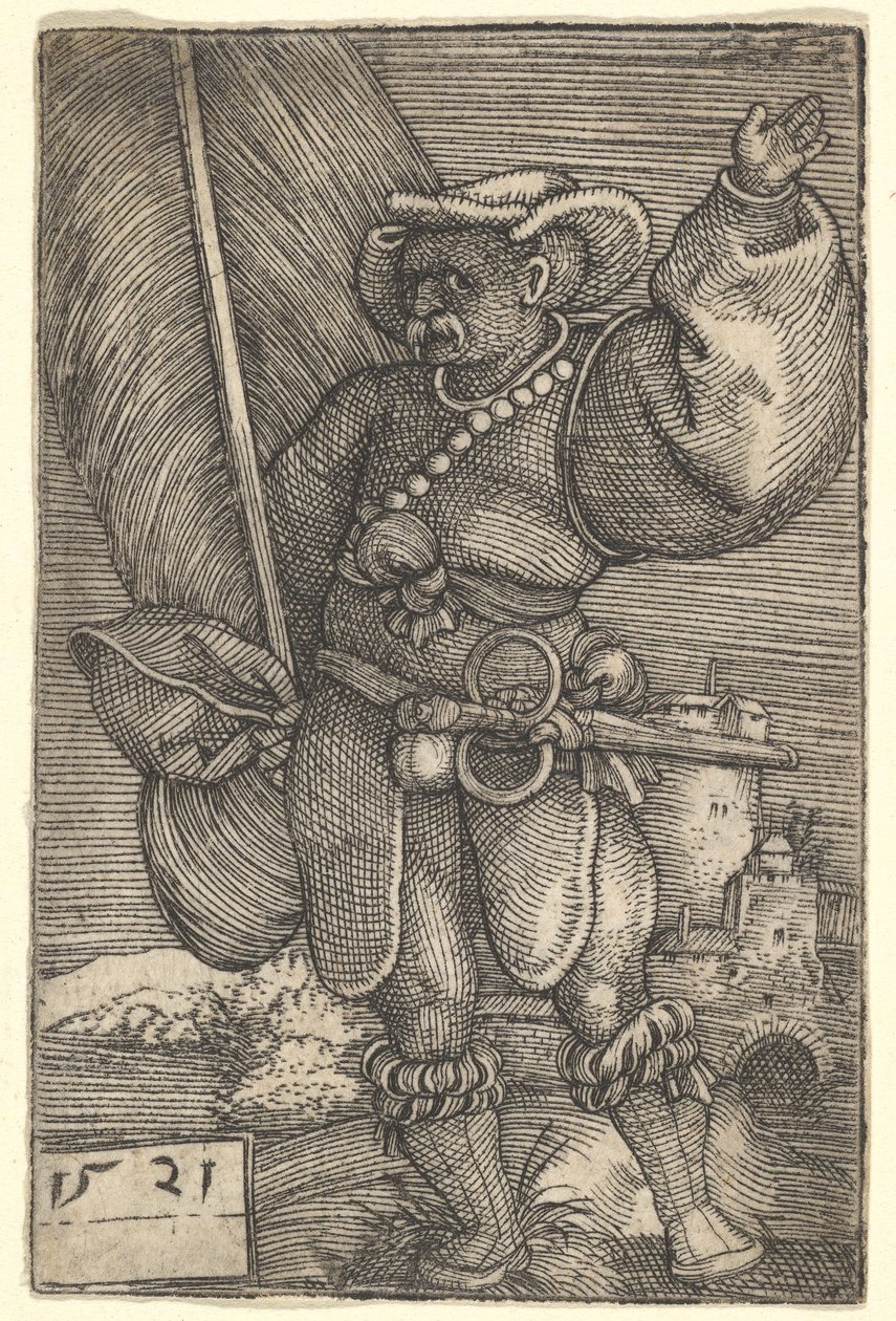 Fahnenträger mit erhobener linker Hand, frühes 16. Jahrhundert von Barthel Beham