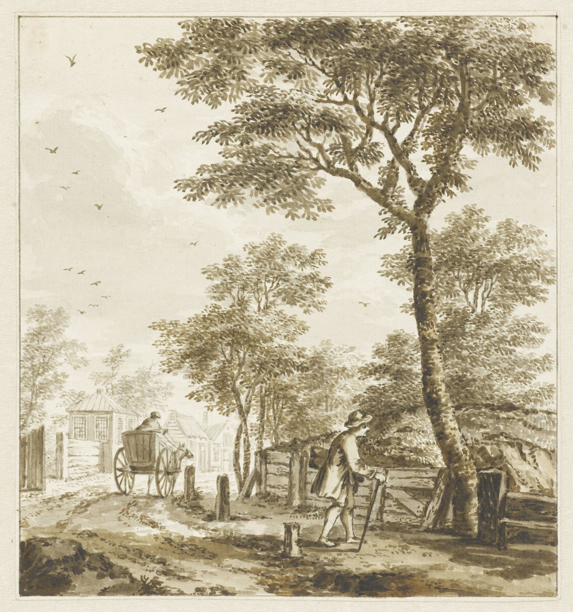 Landschaft mit Figuren und einem Pferd und Wagen von Bartholomeus Barbiers