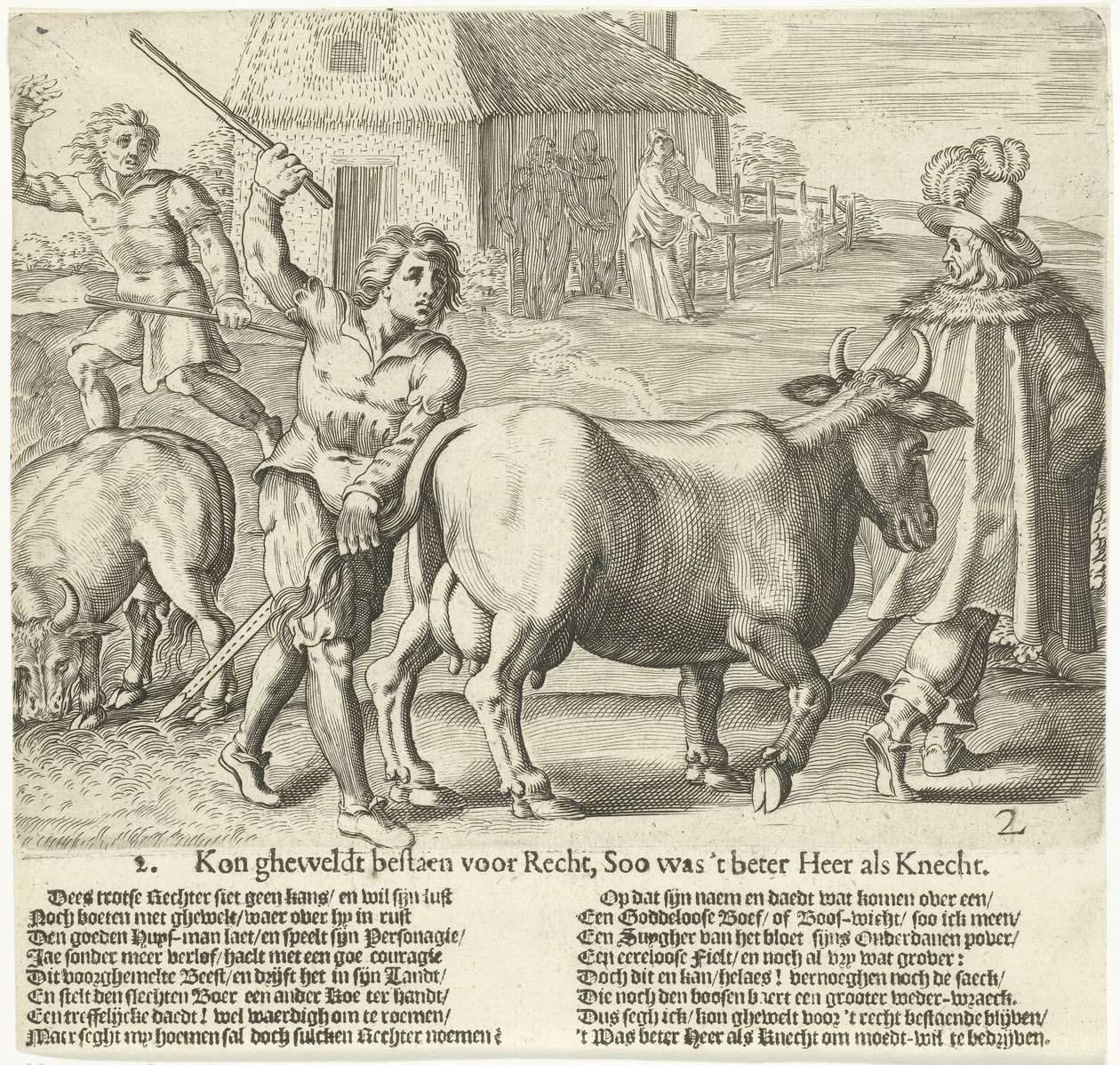 Der Vogt führt die Kuh des Bauern weg von Bartholomeus Willemsz. Dolendo